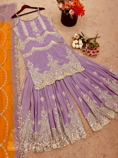 Amethyst Glow Faux Georgette Embroidery Sharara Outfit with Sequins Dupatta Royal Celebrations Ready To Wear Collection