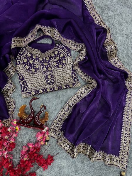 ananya Bollywood Celebrity Purple Saree Partywear in Jimmi Choo Fabric with Starry Sequins Wholesale Price Bollywood Fancy Sarees Wholesale