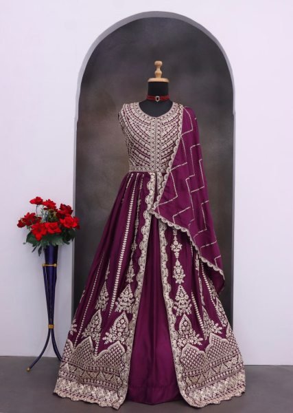 Anarkali Eid Special Semi Stitched Lehenga Suit in Heavy Real Chinon with Sequence   Embroidery Work Anarakali Gown Wholesale