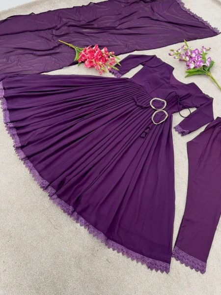 Anarkali Heavy Georgette Gown Pant With dupatta And Fancy Latkan Dori  3 Piece Kurti Set