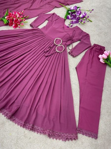 Anarkali Heavy Georgette Gown Pant With dupatta And Fancy Latkan Dori  3 Piece Kurti Set