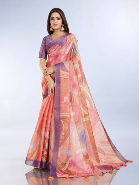 Anmol Silk Saree with Floral Abstract Print and Olive Border for Festive Wear Silk Sarees Wholesale