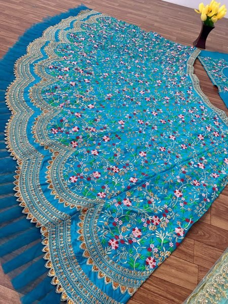 Aqua blue colour Embroidered Attractive Party Wear Silk Lehenga choli Designer Lehenga Choli