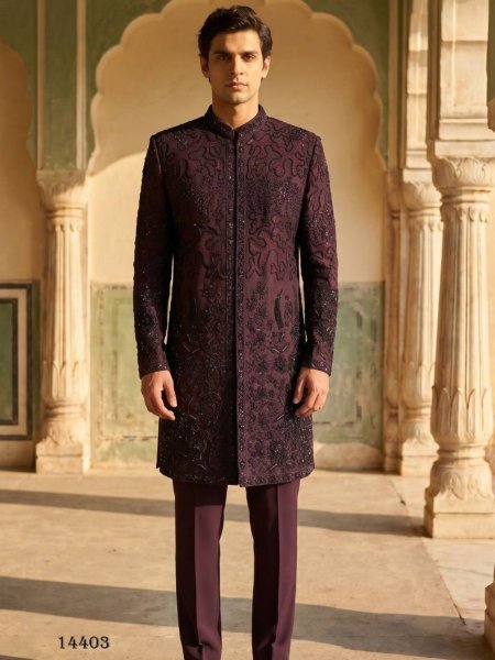 Armani Indo Western Sherwani Style Suit with Beads Embroidery For Wedding