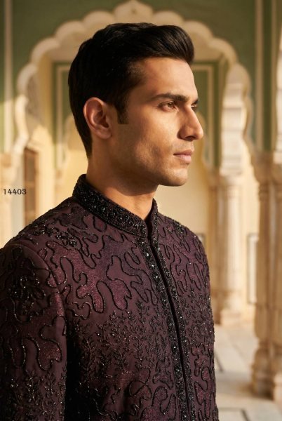 Armani Indo Western Sherwani Style Suit with Beads Embroidery For Wedding Kurta Pajama Wholesale