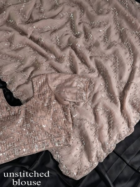 Artisanal Beige NC Glass Simmer Saree with Heavy Beads Sequins Work for Wedding Wear Designer Wedding Sarees Wholesale