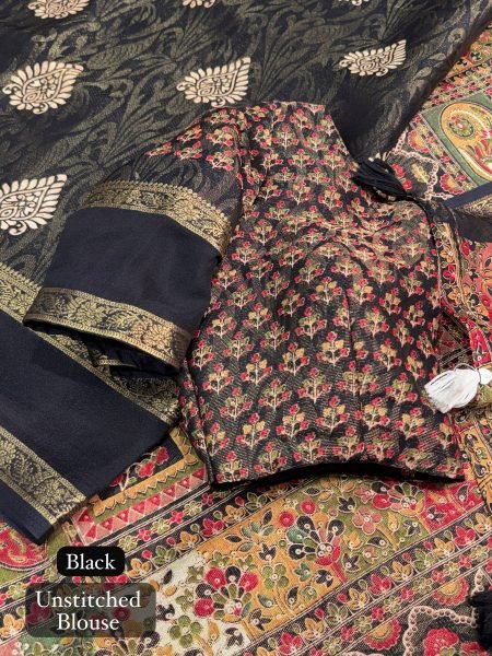 Artisanal Black Cotton Jacquard Saree with Batik Print for Wedding Wear Printed Cotton Sarees Wholesale