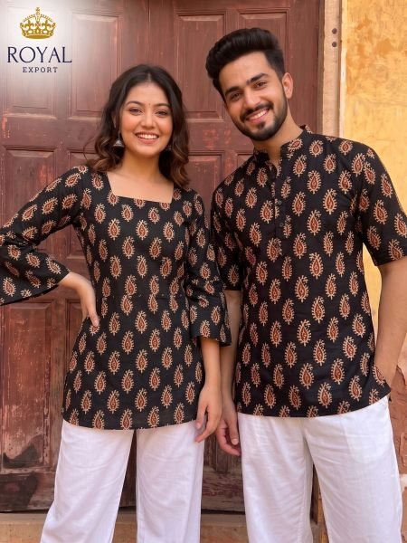 Artisanal Black Designer Matching Couple Outfits for Diwali Festival 