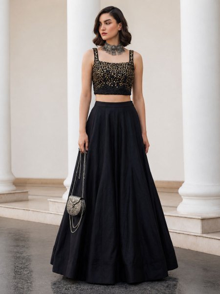 Artisanal Black Readymade Lehenga Choli for Festive and Reception Wear Collection 