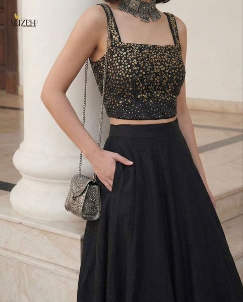 Artisanal Black Readymade Lehenga Choli for Festive and Reception Wear Collection Bollywood Lehenga Choli