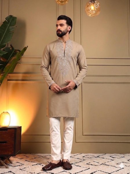 Artisanal Brown Star Silk Kurta Pajama for Groom, Reception and Festive Events Kurta Pajama Wholesale