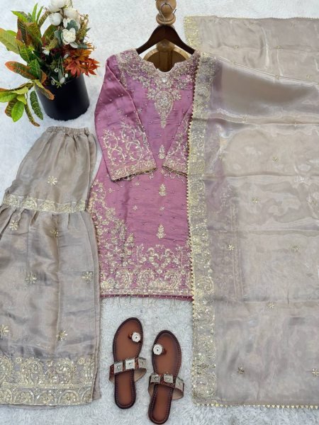 Artisanal Lavender Fancy Eid Special Suit Collection with Coding Dori Sequence Work Ready To Wear Collection