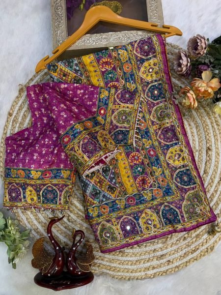 Artisanal Mustard Yelllow Soft Chinnon Printed Saree with Mirror and Diamond Hand Work Printed Cotton Sarees Wholesale