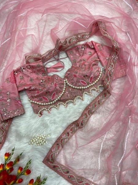Artisanal Pink Designer Net Saree with Embroidery Dori and Sequin Work for Party  Designer Wedding Sarees Wholesale