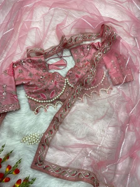 Artisanal Pink Designer Net Saree with Embroidery Dori and Sequin Work for Party  Designer Wedding Sarees Wholesale