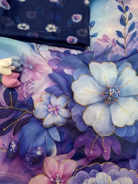 Artisanal Purple Designer Tebby Silk Floral Print Saree with Rich Katdana Handwork Blouse at Manufacturer Rate Silk Sarees Wholesale