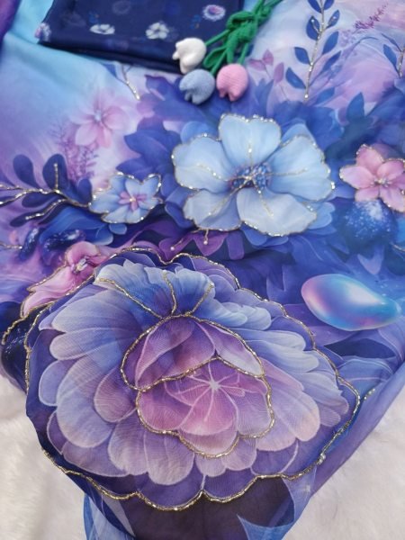 Artisanal Purple Designer Tebby Silk Floral Print Saree with Rich Katdana Handwork Blouse at Manufacturer Rate Silk Sarees Wholesale