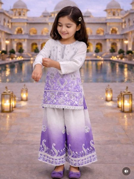 Artisanal Purple Heavy Crepe Palazzo Suit for Girls with Embroidery and Fancy Dupatta Kurtis