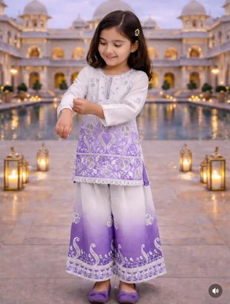 Artisanal Purple Heavy Crepe Palazzo Suit for Girls with Embroidery and Fancy Dupatta Girls Wear