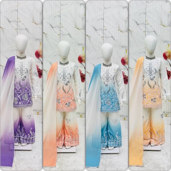 Artisanal Purple Heavy Crepe Palazzo Suit for Girls with Embroidery and Fancy Dupatta Girls Wear