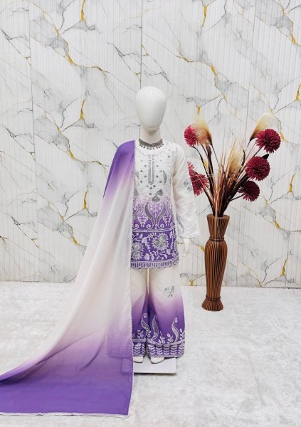 Artisanal Purple Heavy Crepe Palazzo Suit for Girls with Embroidery and Fancy Dupatta Girls Wear
