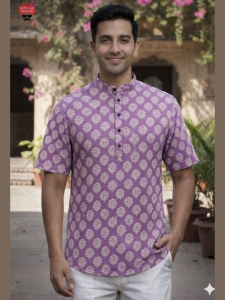 Artisanal Purple Lightweight Cotton Kurta for Men Summer Collection 