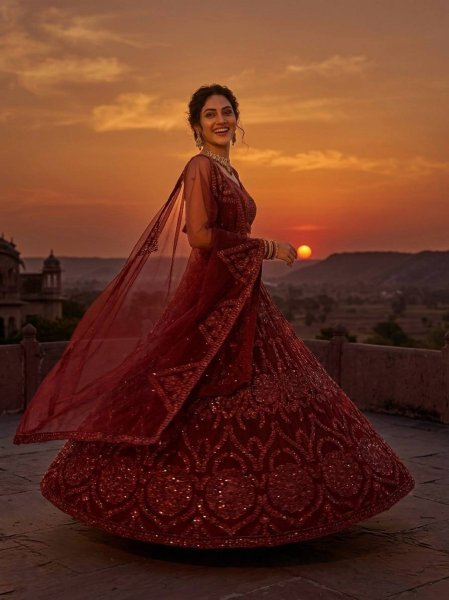 Artisanal Red Butterfly Net Lehenga with Coding Sequins Work for Wedding Wear Bridal Lehenga Choli
