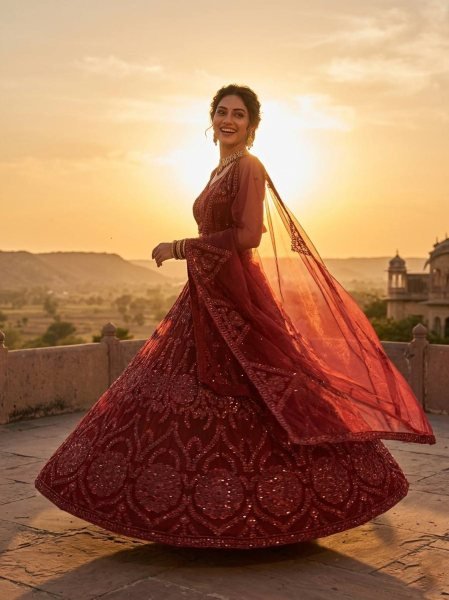 Artisanal Red Butterfly Net Lehenga with Coding Sequins Work for Wedding Wear Bridal Lehenga Choli