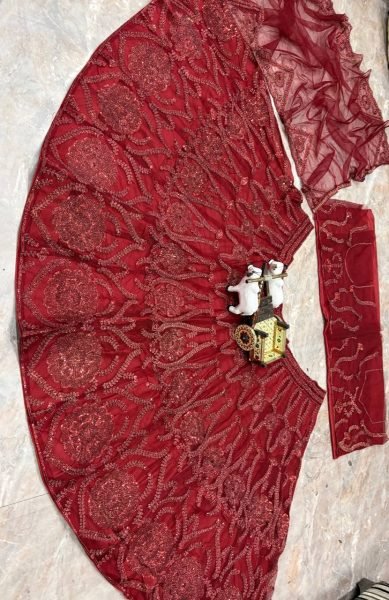 Artisanal Red Butterfly Net Lehenga with Coding Sequins Work for Wedding Wear Bridal Lehenga Choli