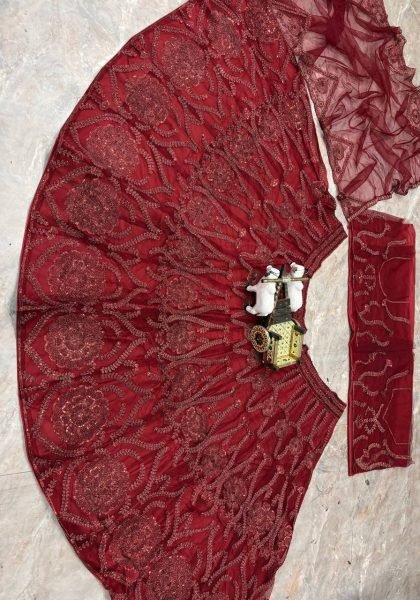 Artisanal Red Butterfly Net Lehenga with Coding Sequins Work for Wedding Wear Bridal Lehenga Choli