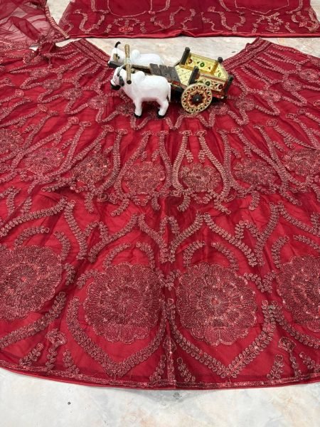 Artisanal Red Butterfly Net Lehenga with Coding Sequins Work for Wedding Wear Bridal Lehenga Choli