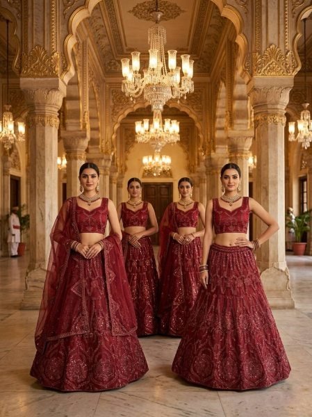 Artisanal Red Butterfly Net Lehenga with Coding Sequins Work for Wedding Wear Bridal Lehenga Choli