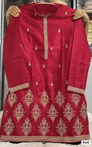 Artisanal Red Premium Embroidered Royal Silk Kurta for Men at Wholesale Rate Kurta Pajama Wholesale