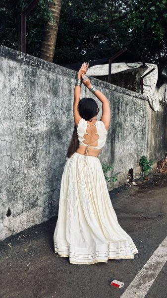 Artisanal White Rayon Lehenga Choli with Embroidered Real Mirror Work Blouse Navratri Lehnega Choli