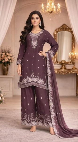Artisanal Wine Premium Ethnic Wear Set with Sequins and Beads Detailing Designer Plazzo Salwar Suits Wholesale