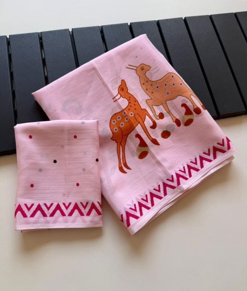 Artistic Baby Pink Women's Ethnic Soft Chinon Saree with Elegant Printed Blouse Silk Sarees Wholesale