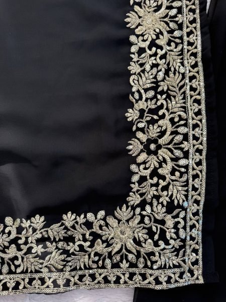 Artistic Black Faux Georgette Palazzo Suit with Sequins Work for Party Wear Ready To Wear Collection