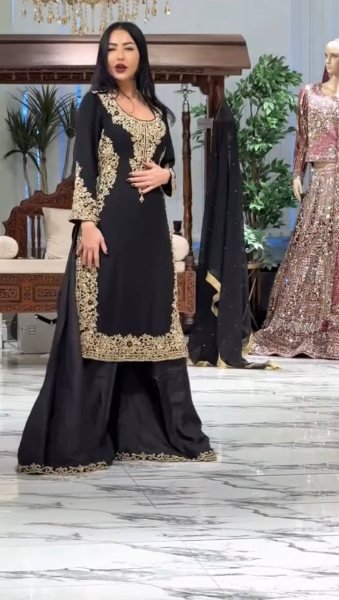 Artistic Black Faux Georgette Palazzo Suit with Sequins Work for Party Wear Ready To Wear Collection
