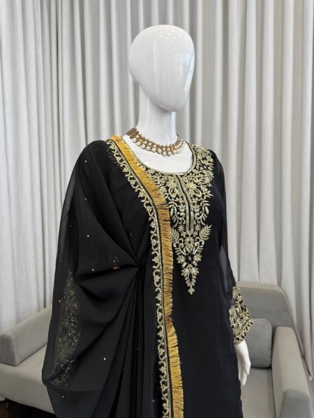 Artistic Black Faux Georgette Palazzo Suit with Sequins Work for Party Wear Ready To Wear Collection