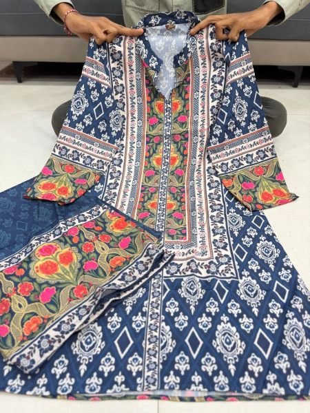 Artistic Blue Pure Natural Crepe Co Ord Set with Designer Top and Palazzo CO ORD Sets