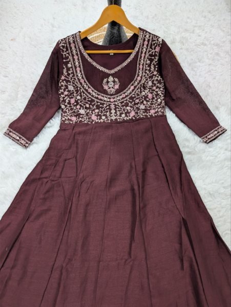 Artistic Brown Designer Heavy Vichitra Silk Three Piece Suit with Sequins Coding Embroidery Embroidery Kurtis 