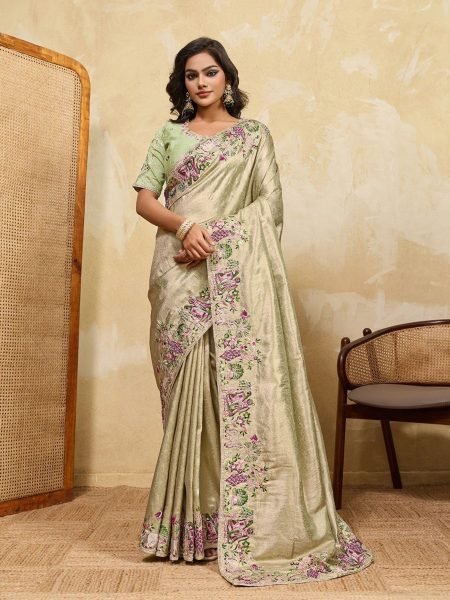 Artistic Green Kanjivaram Silk Saree with C-Pallu Embroidery and Designer Blouse Sarees 