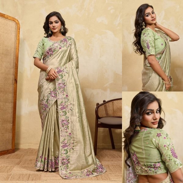 Artistic Green Kanjivaram Silk Saree with C-Pallu Embroidery and Designer Blouse Designer Wedding Sarees Wholesale