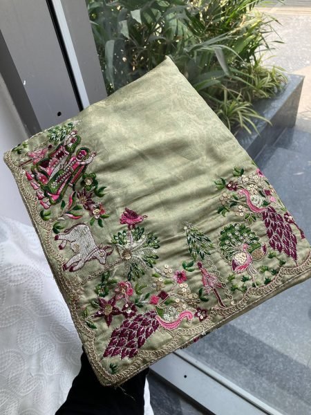Artistic Green Kanjivaram Silk Saree with C-Pallu Embroidery and Designer Blouse Designer Wedding Sarees Wholesale