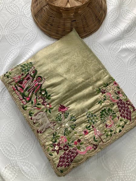 Artistic Green Kanjivaram Silk Saree with C-Pallu Embroidery and Designer Blouse Designer Wedding Sarees Wholesale