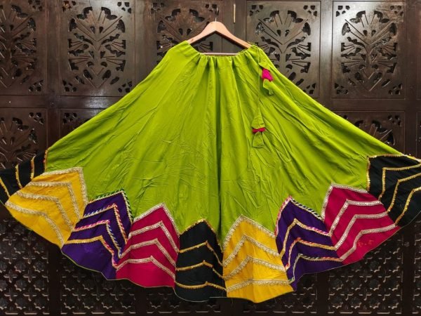 Artistic Green Rayon Cotton Navratri Skirt Collection with Multi Patch Work Navratri Lehnega Choli