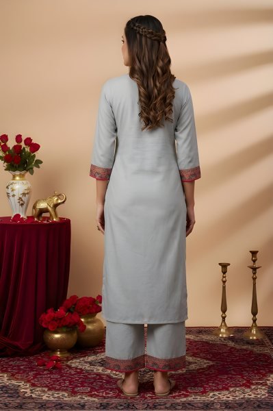 Artistic Grey Solid Kurta Pant Set in Heavy Cotton for Daily Wear  Straight Cut Long Kurtis