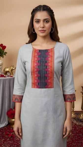 Artistic Grey Solid Kurta Pant Set in Heavy Cotton for Daily Wear  Straight Cut Long Kurtis