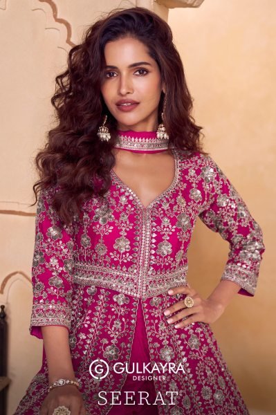 Artistic Hot Pink Real Chinon Embroidered Kurti Palazzo Set for Wedding Wear Designer Plazzo Salwar Suits Wholesale