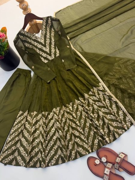 Artistic Mahendi Crunchy Anarkali Suits Set With Sequence Work For Anarkali Kurti Manufacturer Ready To Wear Collection